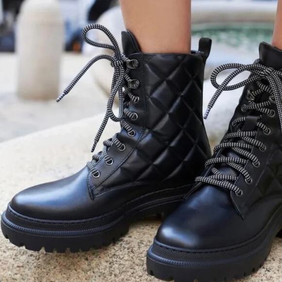 M. Gemi Size 36.5 Black The Etta Leather Quilted Moto Boots...